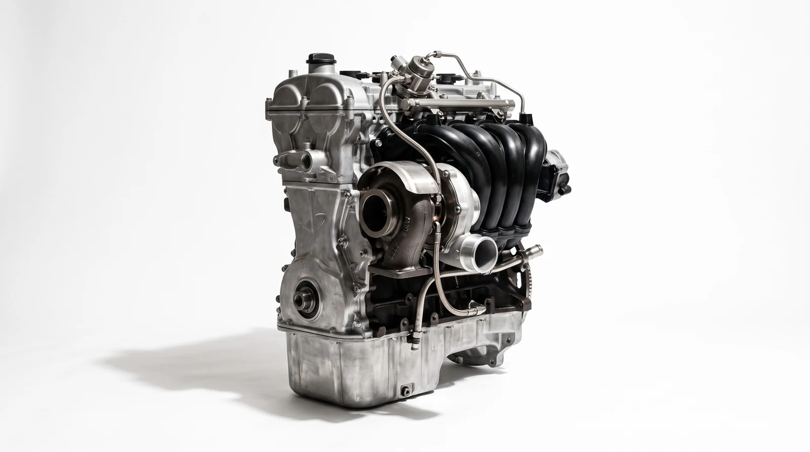 Illustration of a 2.0 litre Theta II turbocharged GDI four cylinder petrol engine of the type the G4KH code covers, with the turbocharger mounted on the exhaust side