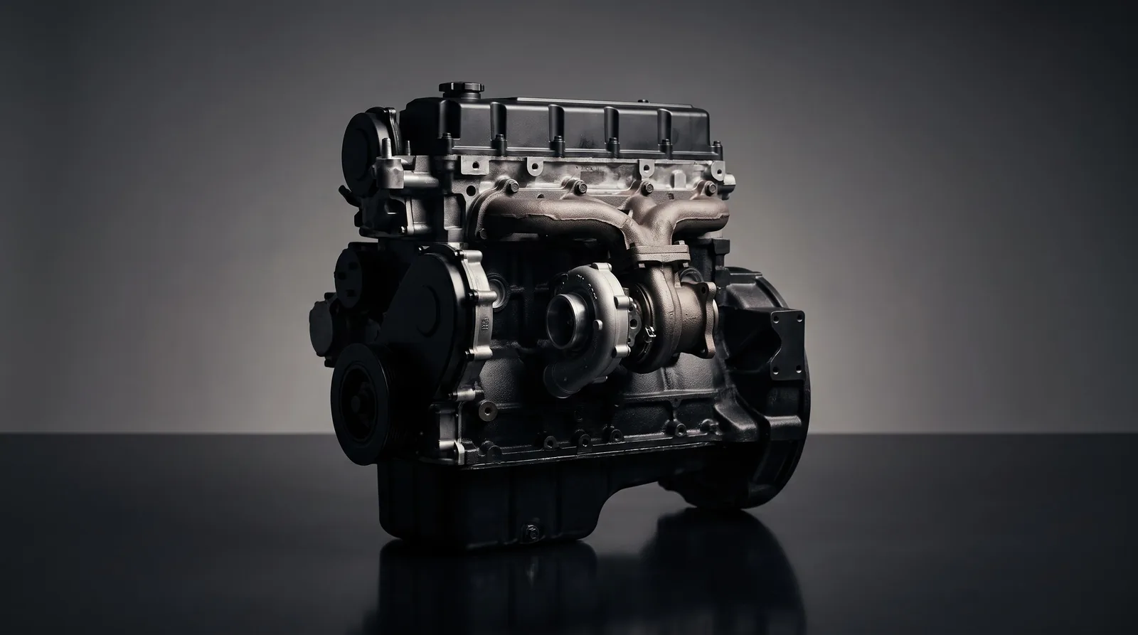 Reconditioned turbo diesel engine on a stand, prepared for supply
